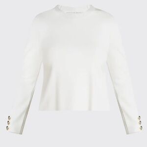 Veronica Beard Swan Crewneck Pullover with Buttons